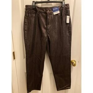 Brand New Old Navy Women Size 12 Dark Brown Metallic OG Straight High Rise Jeans